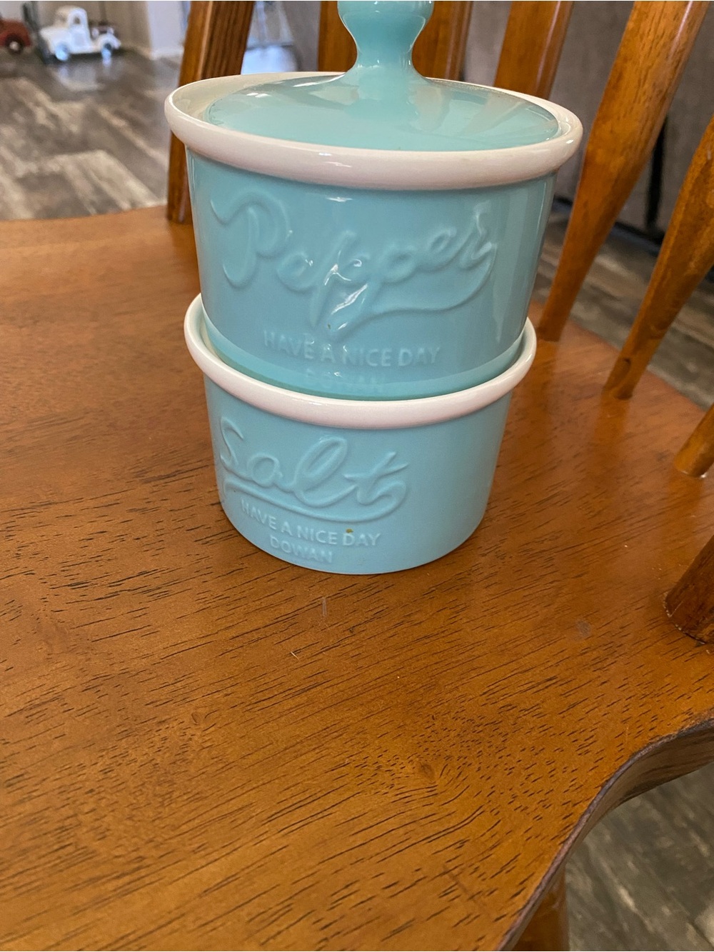 Ceramic Salt & Pepper Jar Set in Light Aqua